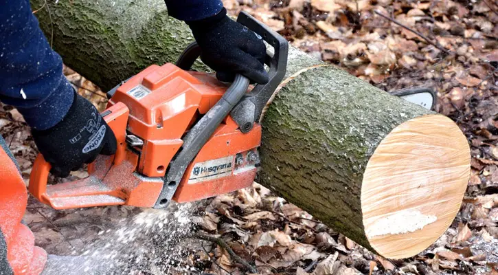 Person using a chainsaw safely