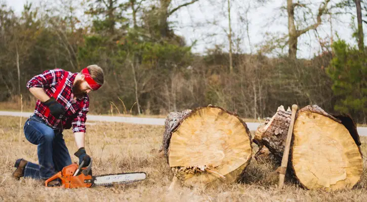 Lumberjack with an 18 inch chainsaw